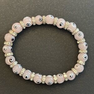 Evil Eye Light Pink and Silver Crystal Beaded Bracelet